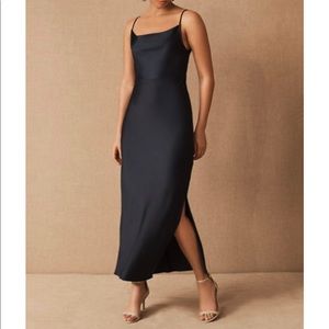 BHLDN / ANTHROPOLOGIE black satin midi dress Cali Satin Charmeuse Midi Dress
